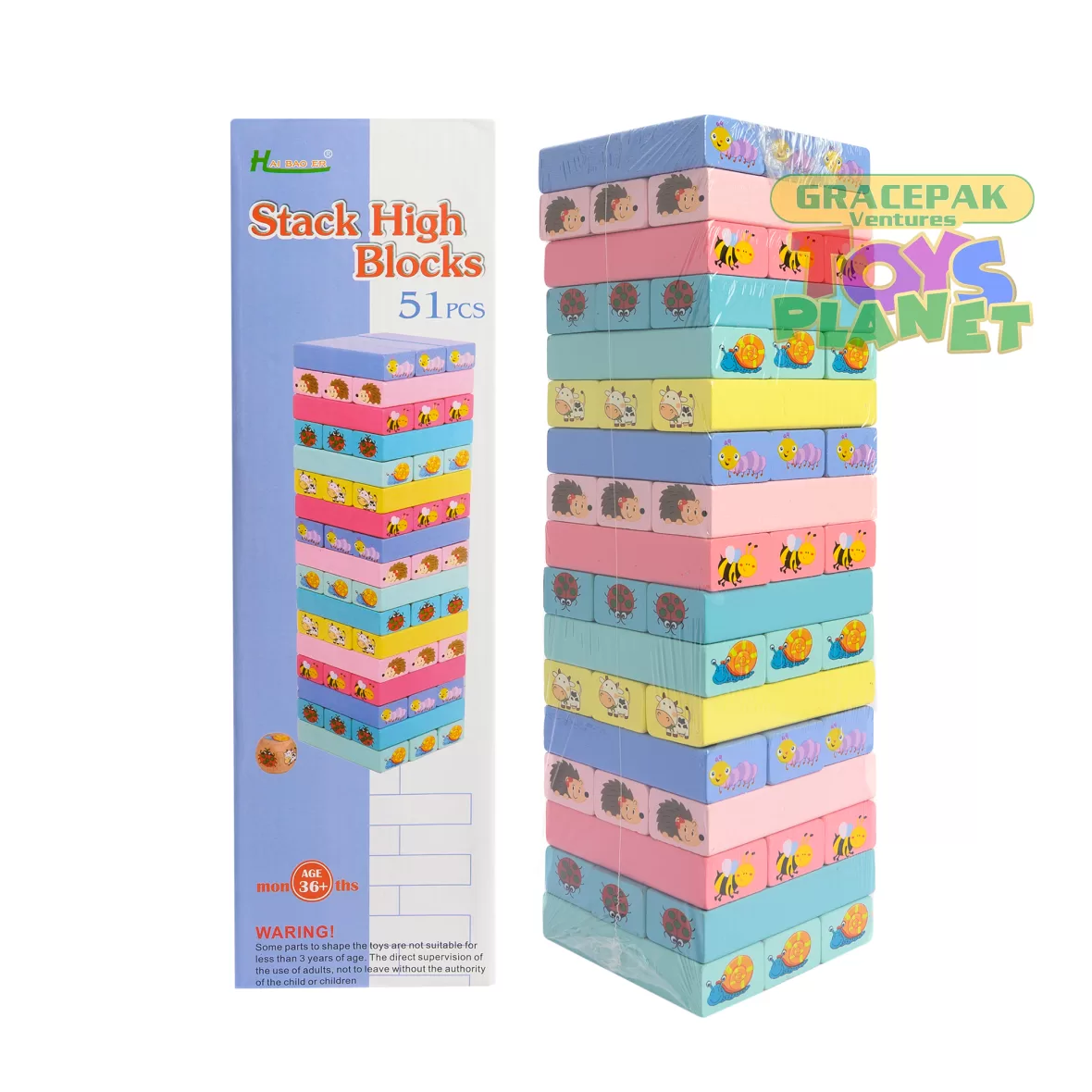 Wooden Cartoon Jenga – 51 Pieces