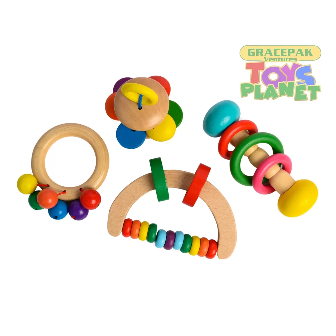 Wooden Four Rattles Baby Set